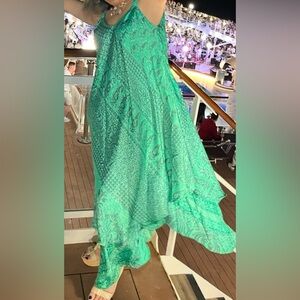 Green Patterned Asymmetrical Maxi Dress One Size
